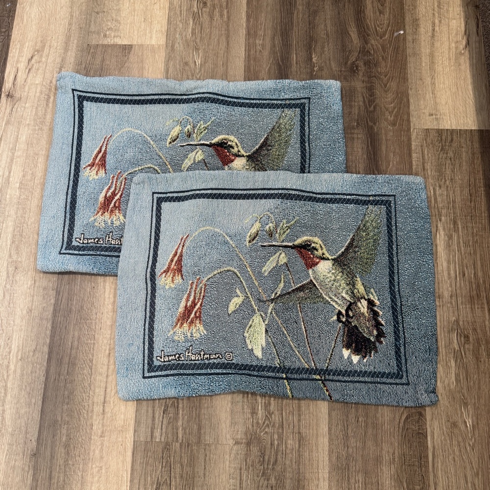 Hummingbird Tapestry Pillow Covers James Hautman Set of 2 Knit Grannycore